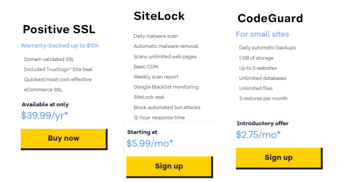 HostGator SSL, SitLock, CodeGuard