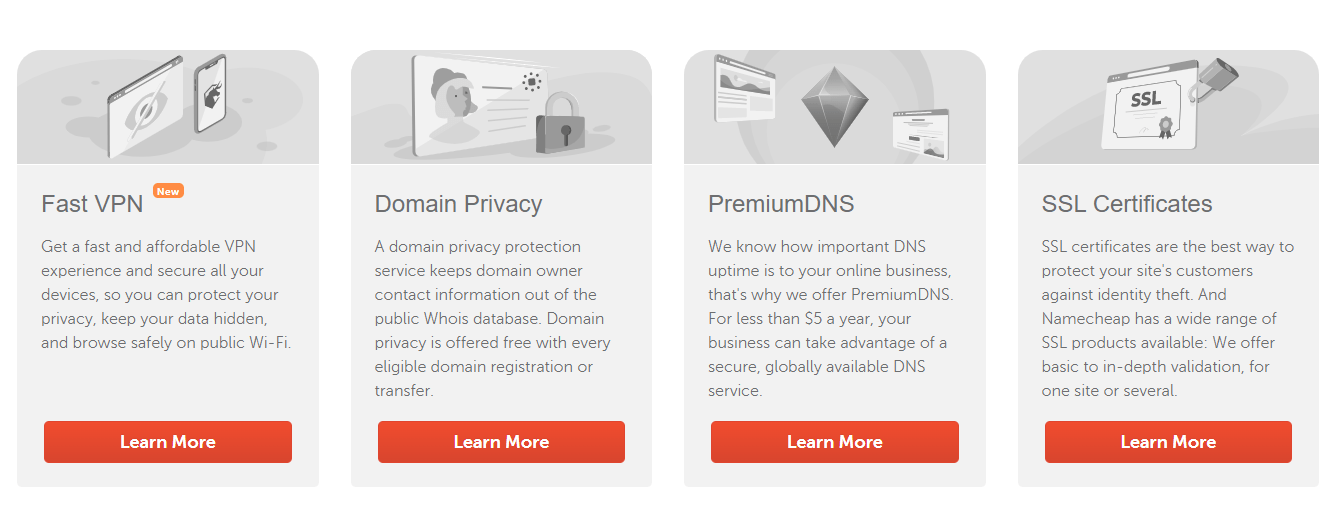 Namecheap security features for website