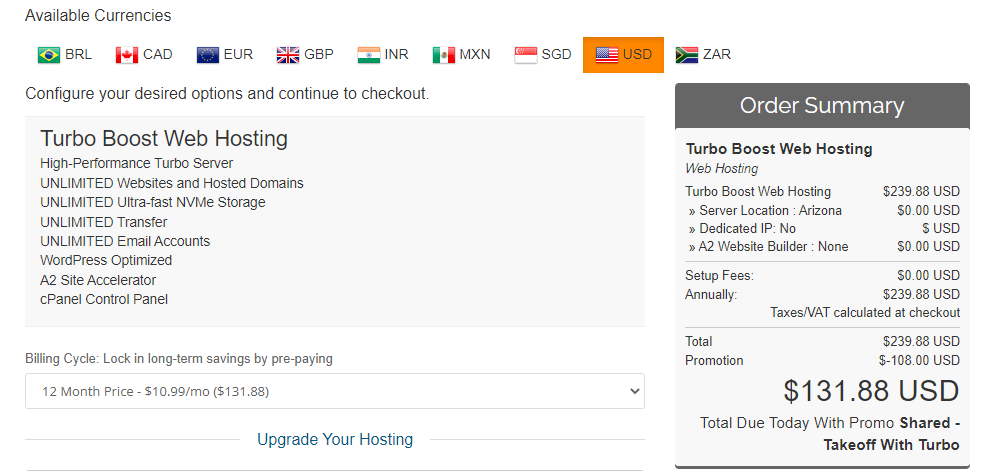 Subtotal of Turbo Boost Plan of Shared Web Hosting For 12 months