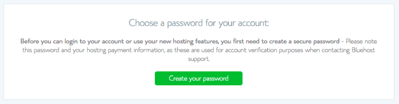 Bluehost create a Password for your account