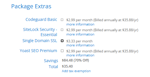 Bluehost Extras package Information