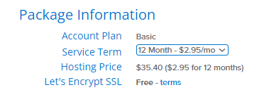 Bluehost Package Information