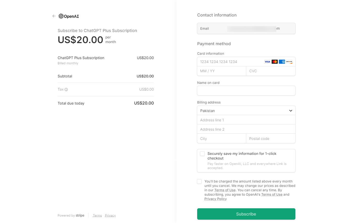 Openai chatgpt payment page. 