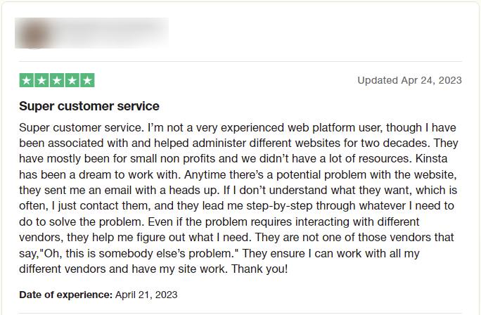 Customer Support Review of Kinsta