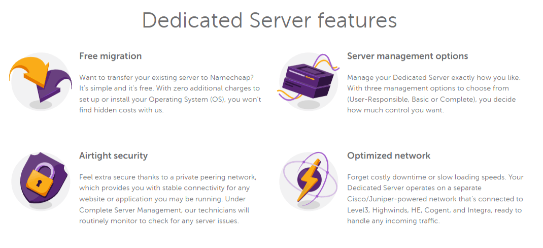 Namecheap Dedicated Server features